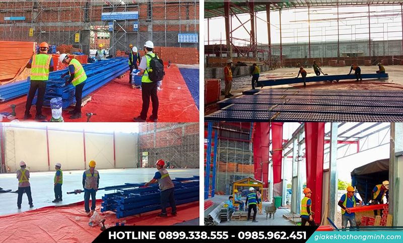 Đội ngũ lắp đặt tập kết hàng hóa ở khu vực có mặt bằng trống.